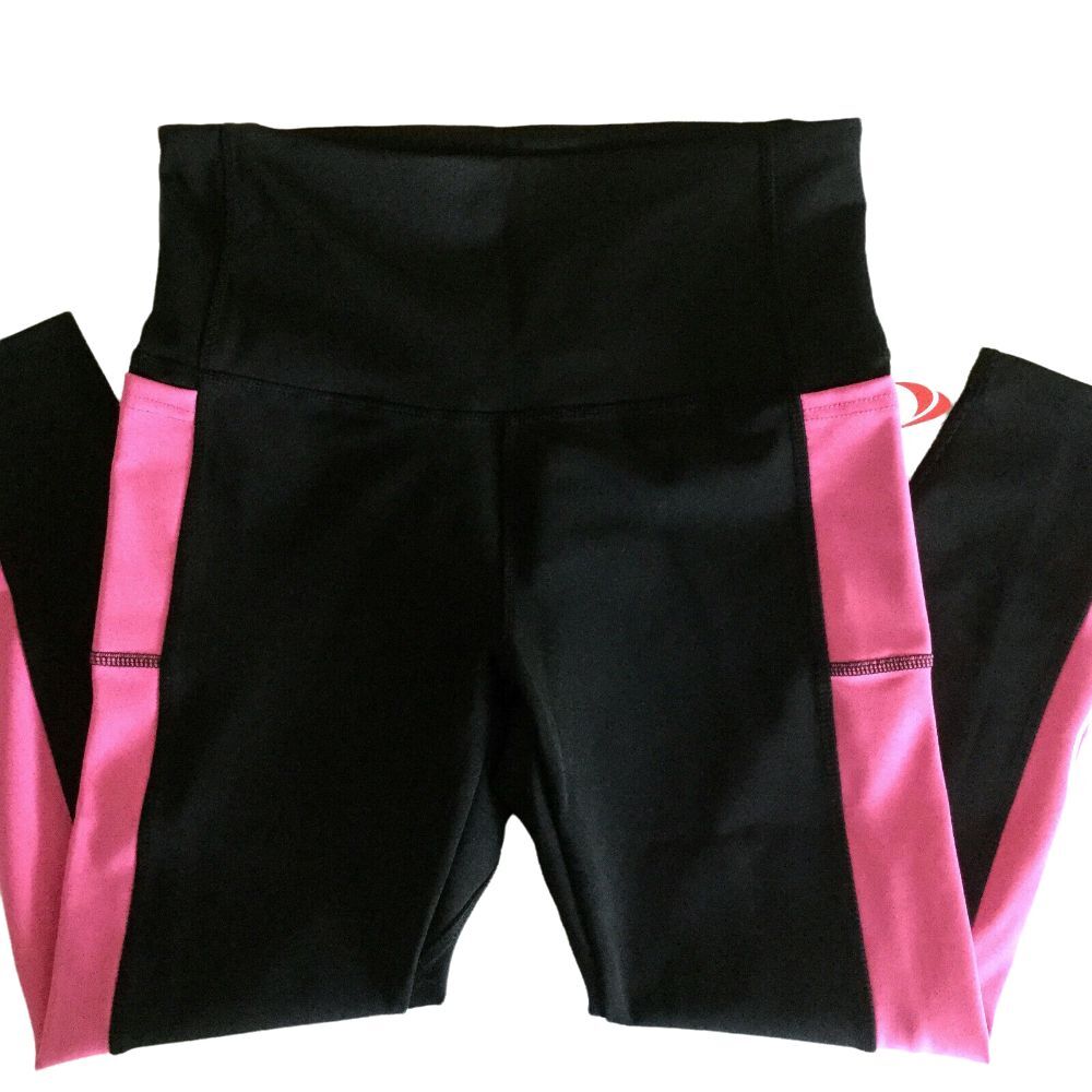 TKO Women's Compression Leggings Size L Capri Active Pants Mid Calf Black, Pink